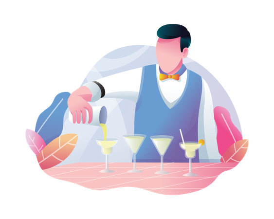 Camarero sirviendo bebidas  Ilustración