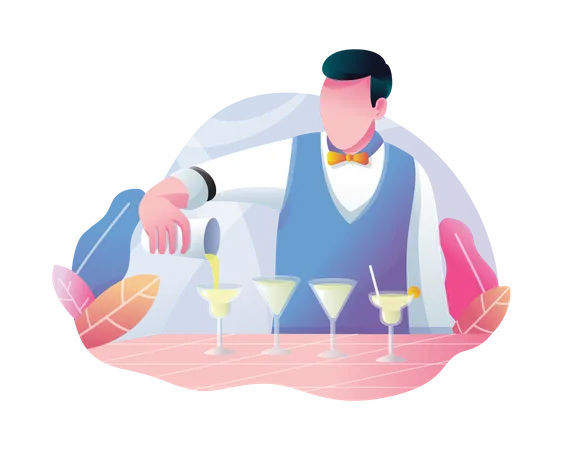 Camarero sirviendo bebidas  Ilustración