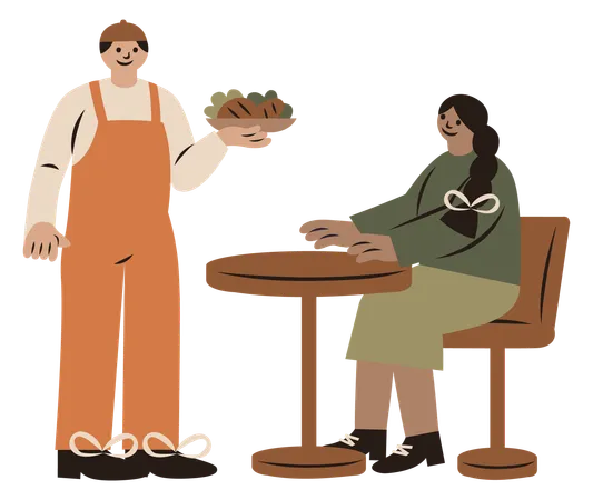 Camarero sirviendo comida  Ilustración