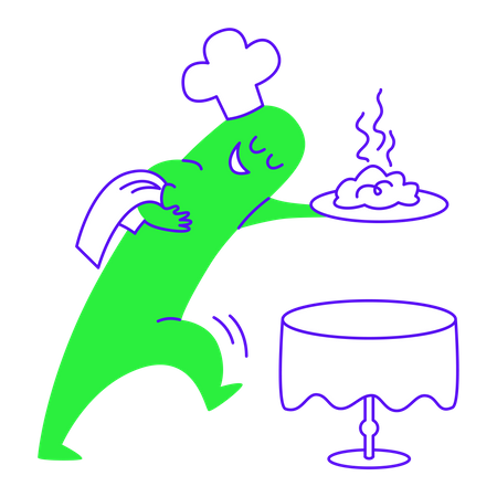 Camarero sirviendo comida a la mesa  Ilustración