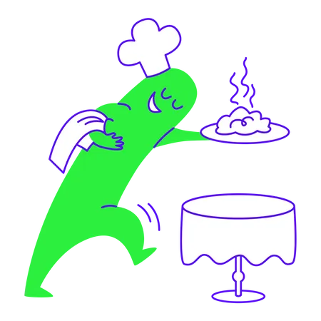 Camarero sirviendo comida a la mesa  Ilustración