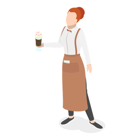 Camareros de restaurante sosteniendo un vaso de café frío  Illustration