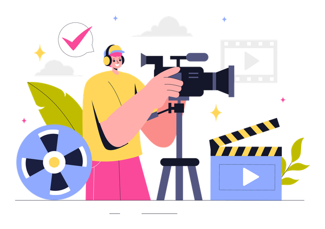 Camarógrafo grabando película  Ilustración