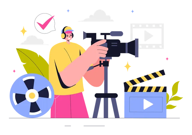 Camarógrafo grabando película  Ilustración