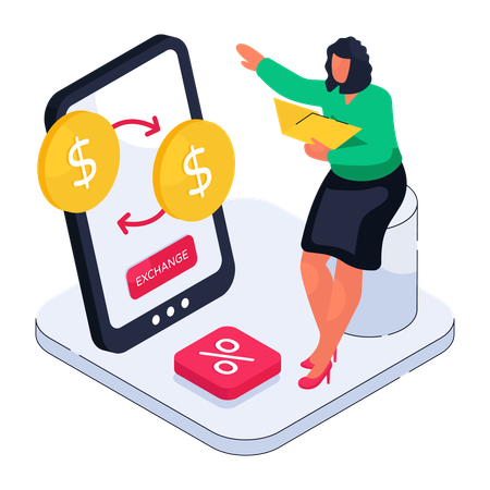 Cambio de dinero en línea  Illustration