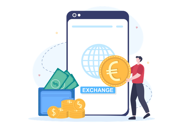 Cambio de moneda en línea  Illustration