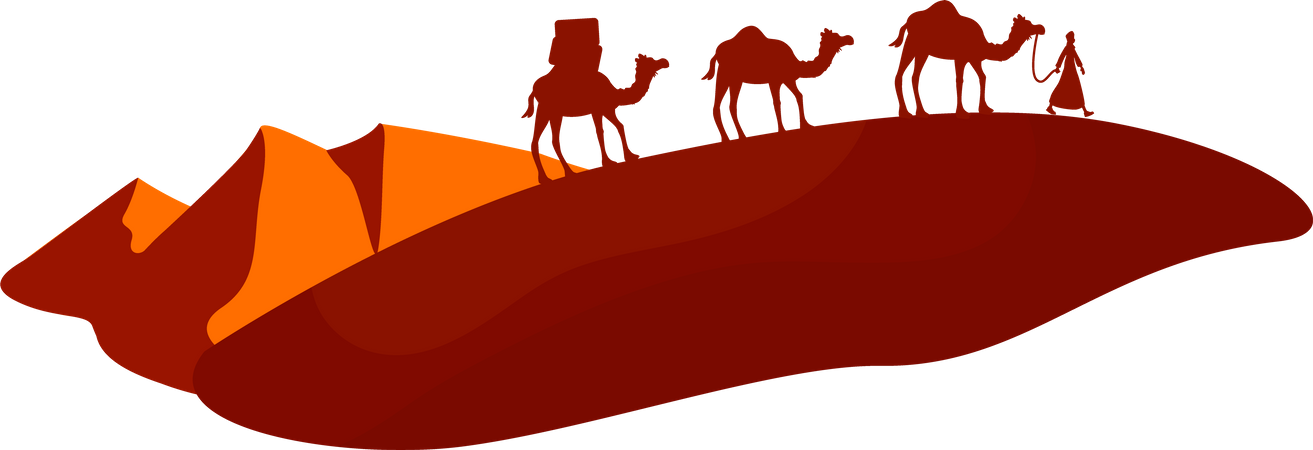 Camel caravan crossing desert Illustration