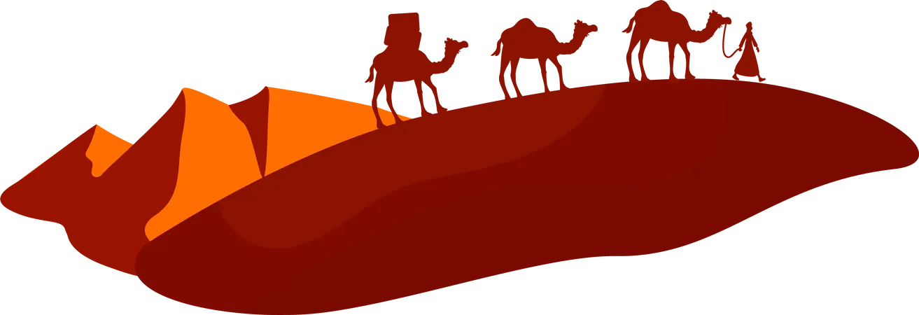 Camel caravan crossing desert  Illustration