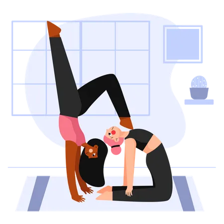 Camel pose and handstand partner yoga Illustration