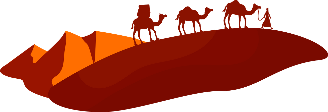 Caravana de camelos atravessando o deserto  Ilustração