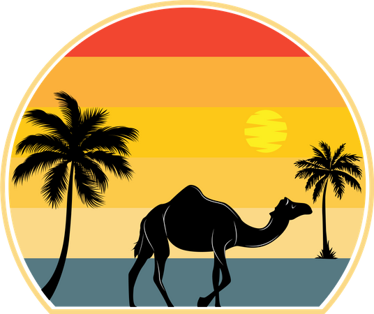 Camelo até o rio em busca de água  Ilustração