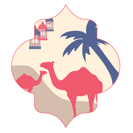 Camels with Tree and Lantern  Illustration