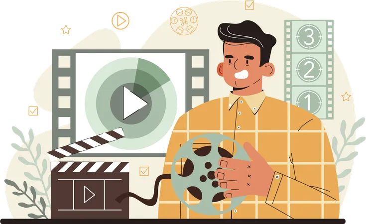 Homem da câmera mostrando números de filmes  Ilustração