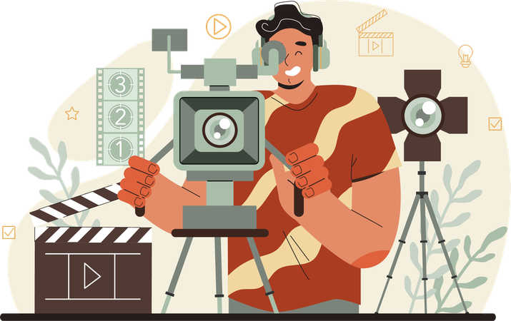 Camera man shooting film  Illustration