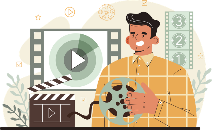 Camera man showing movie numbers  Illustration