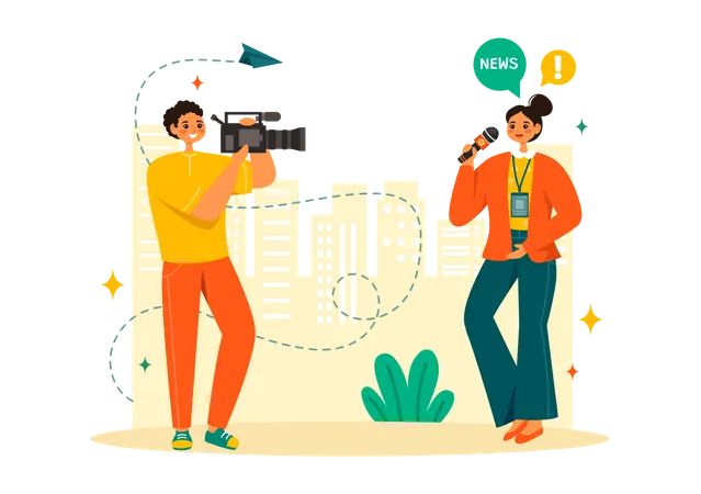 Camera man with female reporter  Illustration