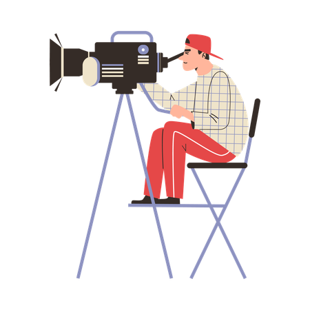 Camera operator sitting with camera  Illustration
