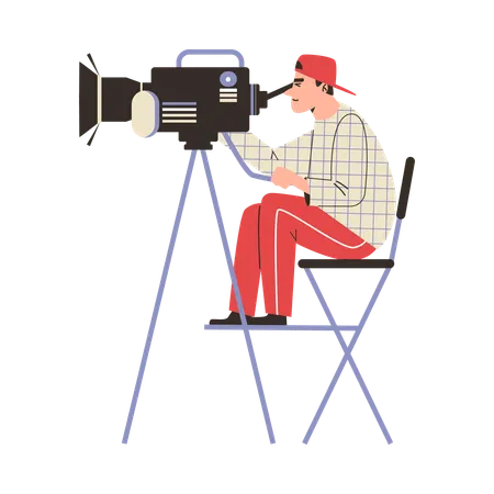 Camera operator sitting with camera  Illustration