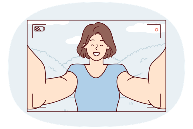 Camera view with woman filming herself  Illustration