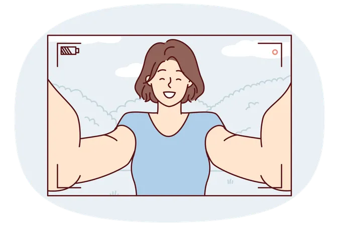 Camera view with woman filming herself  Illustration