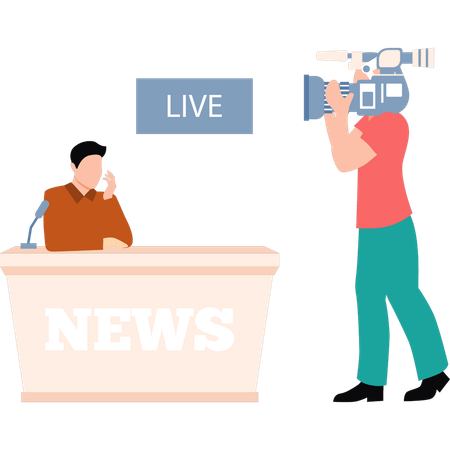 Cameraman is recording live news  Illustration