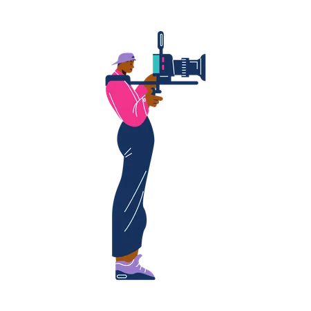 Cameraman looking through camcorder  Illustration