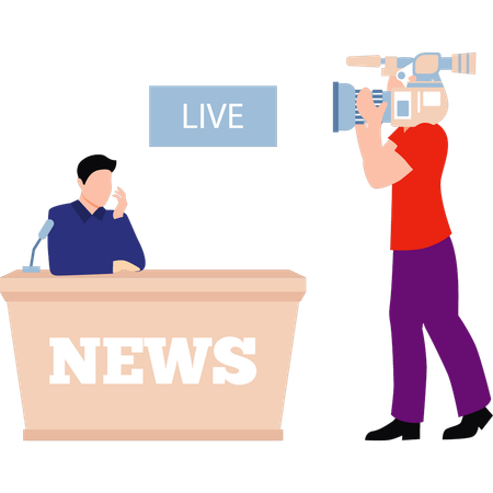 Cameraman recording live news  Illustration