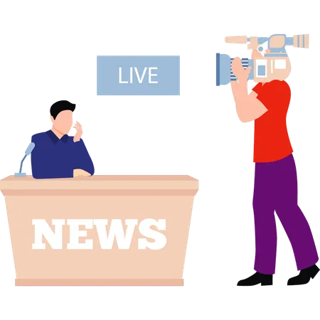 Cameraman Recording Live News Illustration