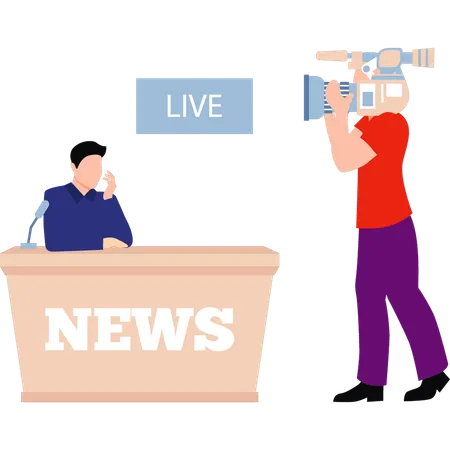 Cameraman recording live news  Illustration