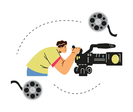 Cameraman shooting footage for Tv broadcasts  Illustration