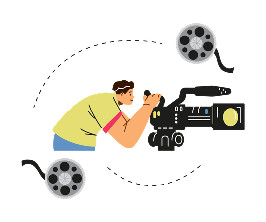 Cameraman shooting footage for Tv broadcasts  Illustration