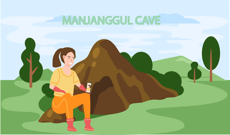 Caminata turística hacia la cueva Manjanggul  Ilustración