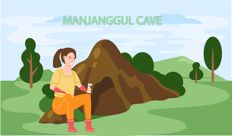 Caminhada turística em direção à Caverna Manjanggul  Ilustração