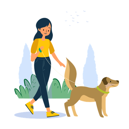 Caminhadas matinais com cachorro de estimação  Ilustração