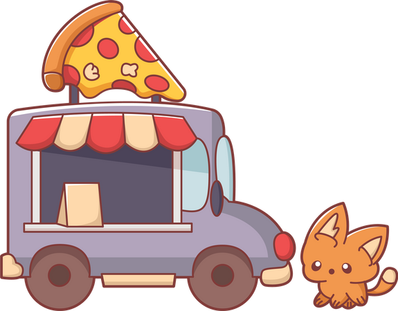 Animal com caminhão de pizza  Ilustração