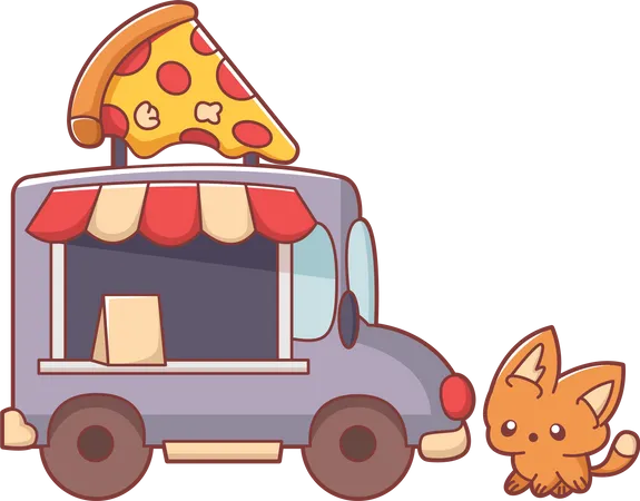 Animal com caminhão de pizza  Ilustração