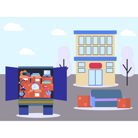 Caminhão carregado para mover  Ilustração