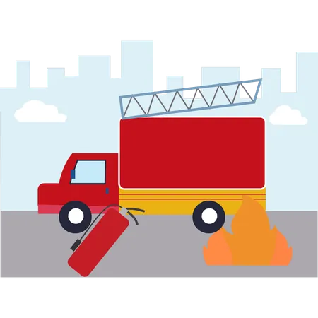 O caminhão de bombeiros está na estrada  Ilustração