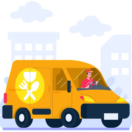 Caminhão de entrega de comida  Ilustração
