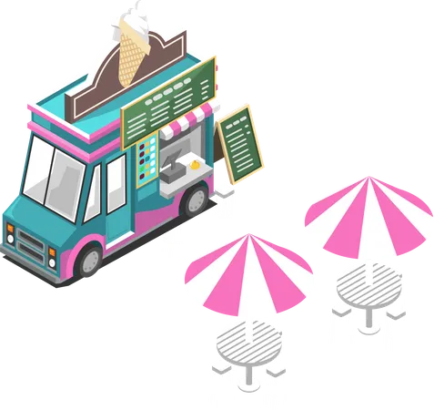 Caminhão de sorvete de rua  Ilustração