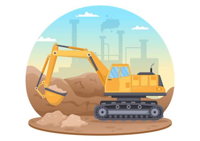 Caminhão de escavação cavando solo  Ilustração