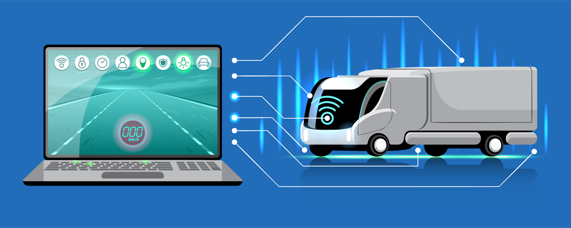 Caminhão inteligente conectado ao laptop  Ilustração