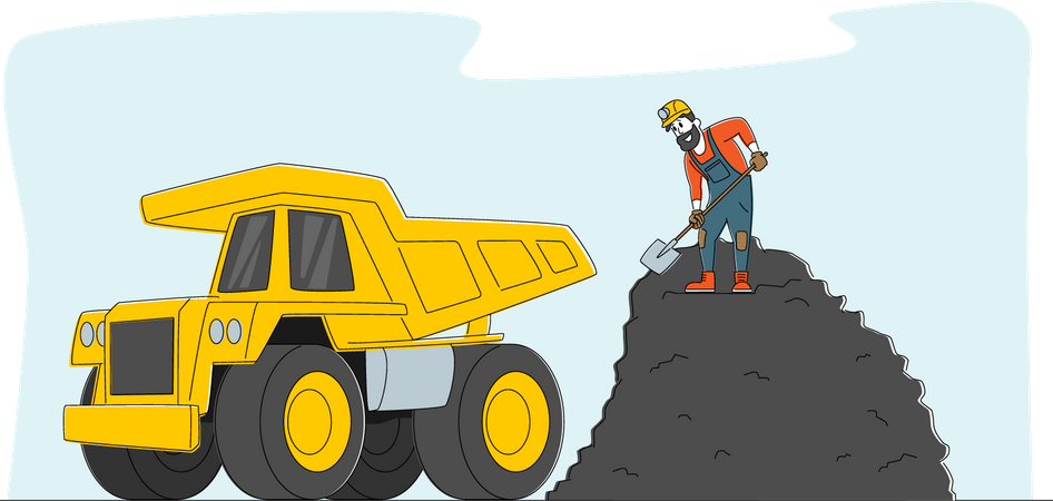 Caminhão de mina depositando carvão na pedreira  Ilustração