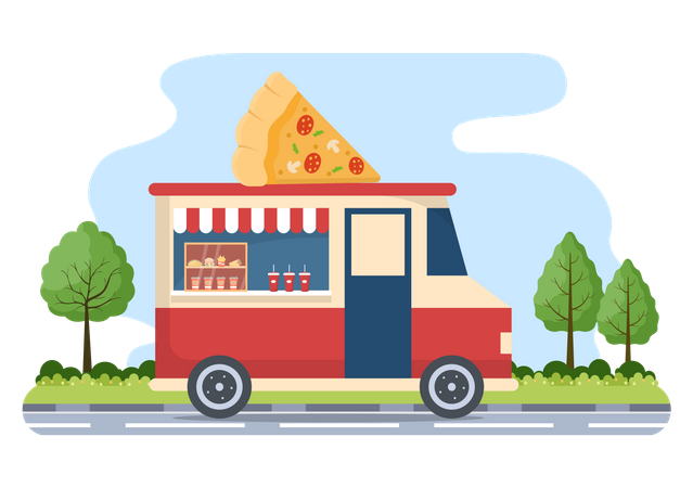Caminhão de pizza  Ilustração