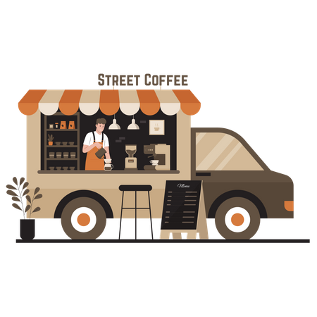 Camion de café avec barista  Illustration