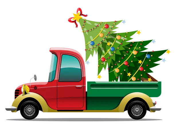 Camión cargado con árbol de Navidad  Ilustración