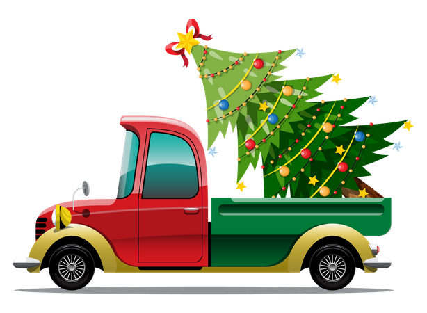 Camion chargé de sapin de Noël  Illustration