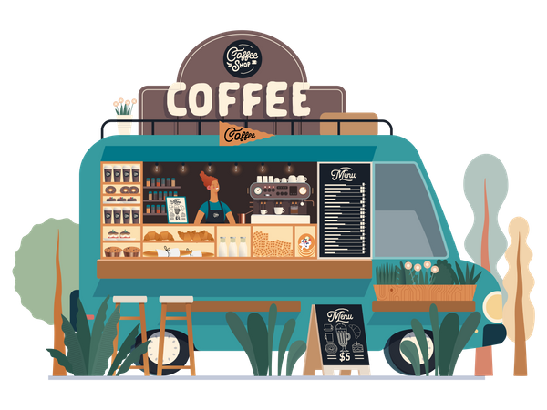 Camion de cafe  Ilustración