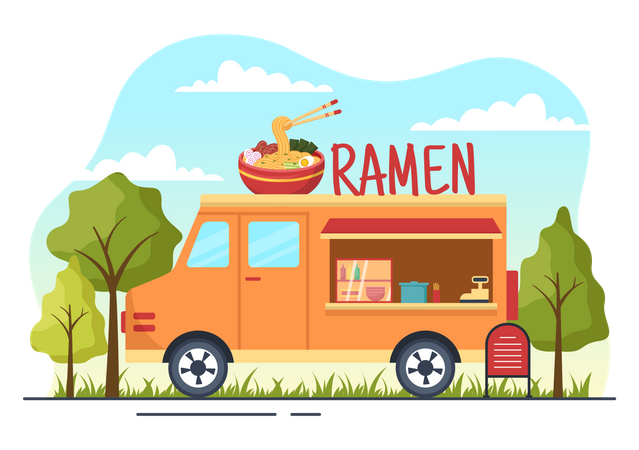 Camión de comida callejera de ramen  Ilustración