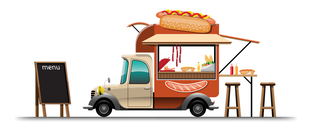 Camión de comida con hot dog  Ilustración